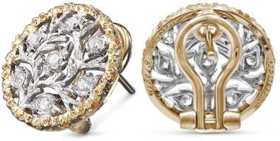 Lookbook (Women) Buccellati Ramage Diamond Pave Openwork Gold Platinum Earrings for Women. JAUEAR009037