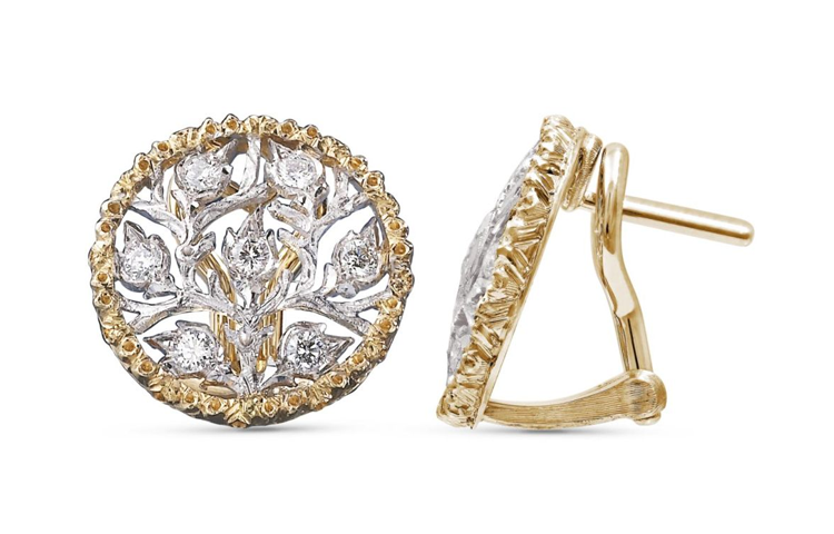 Shop (W) Buccellati Ramage 鑽石鏤空金鉑金耳環 女款 JAUEAR009037