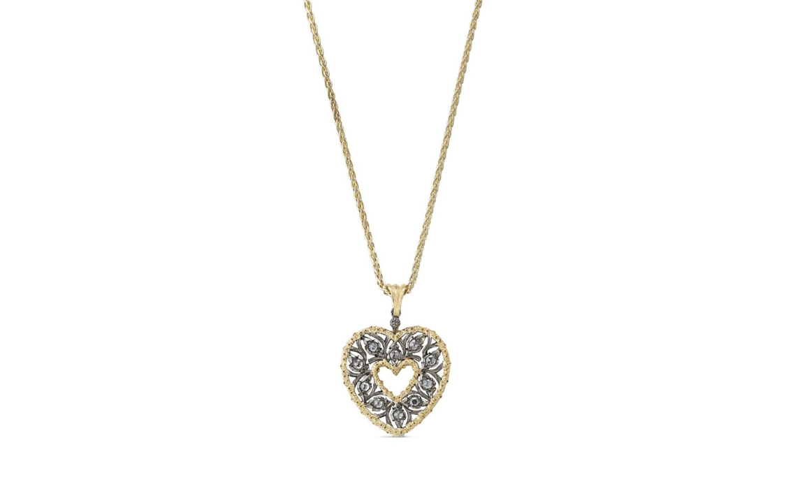 (Women) BUCCELLATI RAMAGE Heart Diamond Pendant in Gold and White Gold for Women. JAUPEN012757