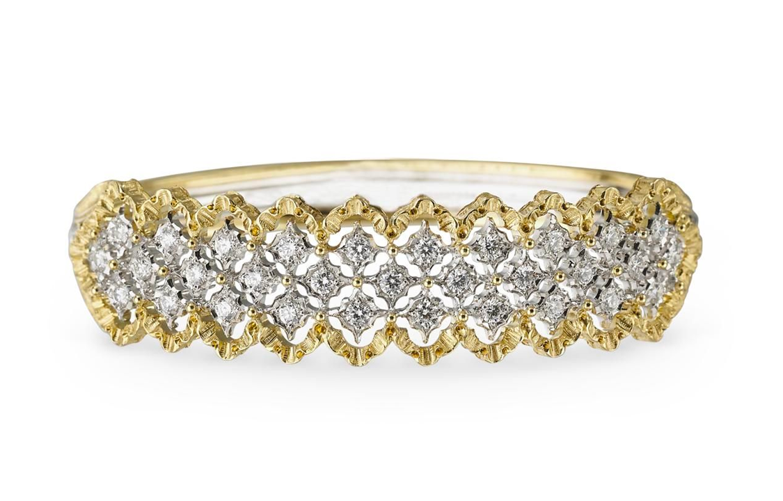 (Women) BUCCELLATI ROMBI Diamond 18K Gold Hollow Bangle Bracelet -  Gold. JAUBRA012616
