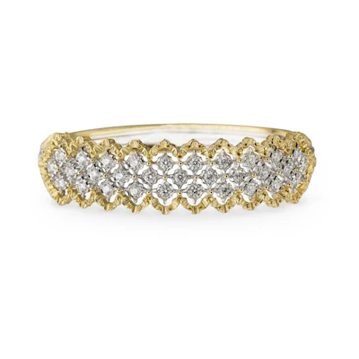 (Women) BUCCELLATI ROMBI Diamond 18K Gold Hollow Bangle Bracelet - Gold. JAUBRA012616
