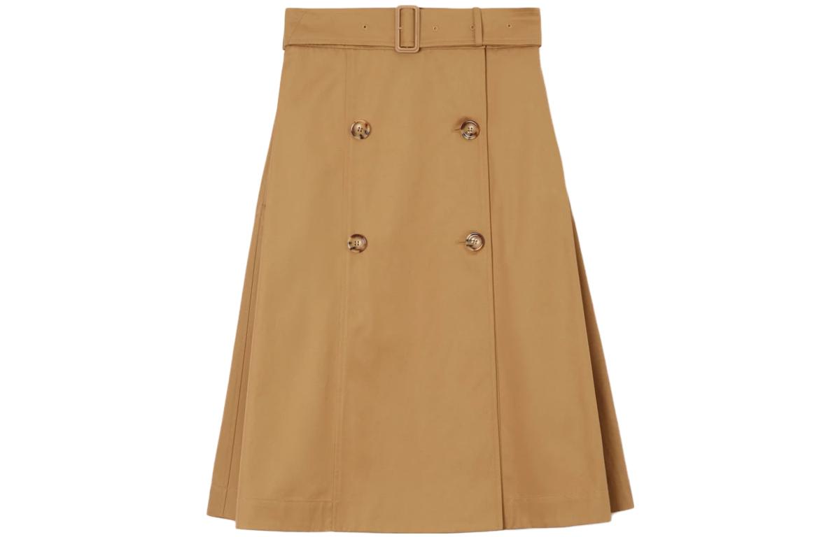 (Women) Burberry  A-Line Midi Cotton Skirt in Camel Color. 80711081