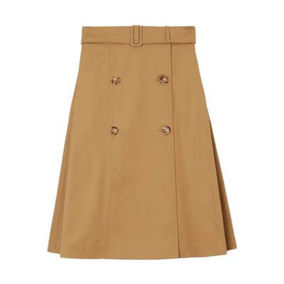 (Women) Burberry A-Line Midi Cotton Skirt in Camel Color. 80711081