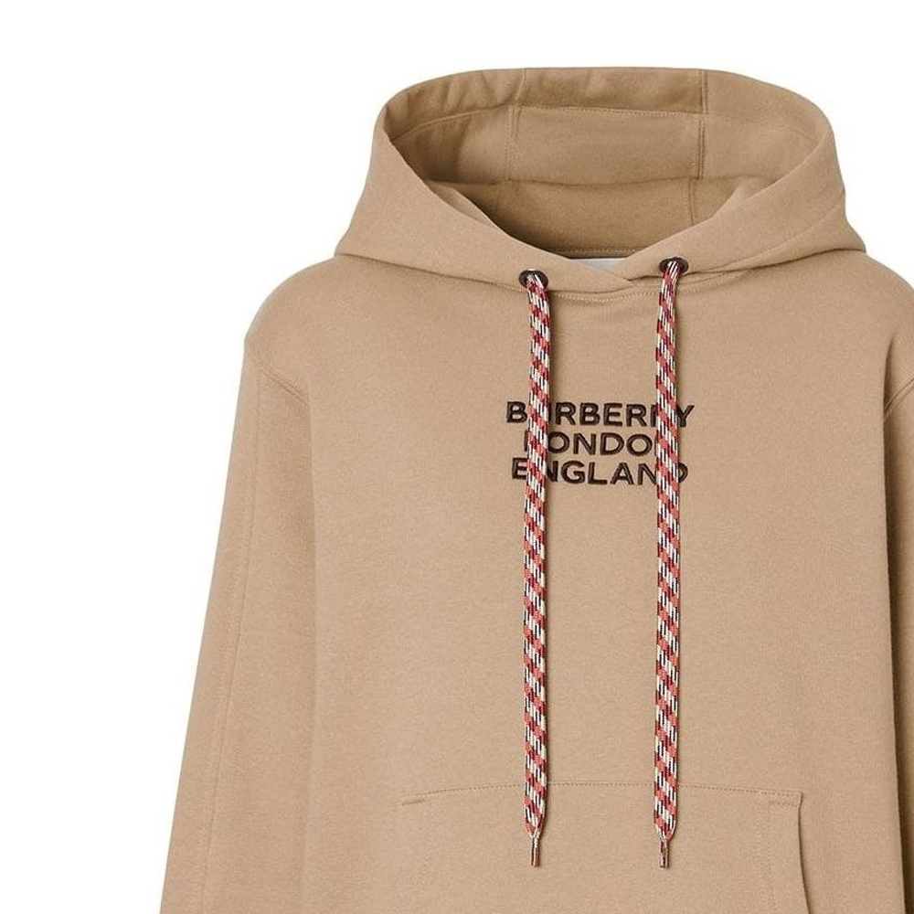 Shop (Women) Burberry  Beige Alphabet Print Hooded Pullover Sweatshirt 80208321