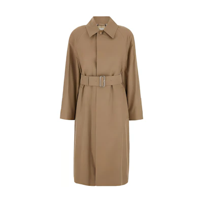 (Women) Burberry Beige Belted Long Sleeve Trench Coat with Buttoned Collar. 80978331