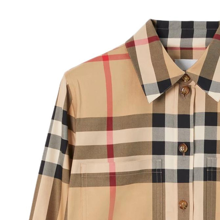 (Women) Burberry  Beige Check Button-Down Long Sleeve Shirt. 80713381 圖 3