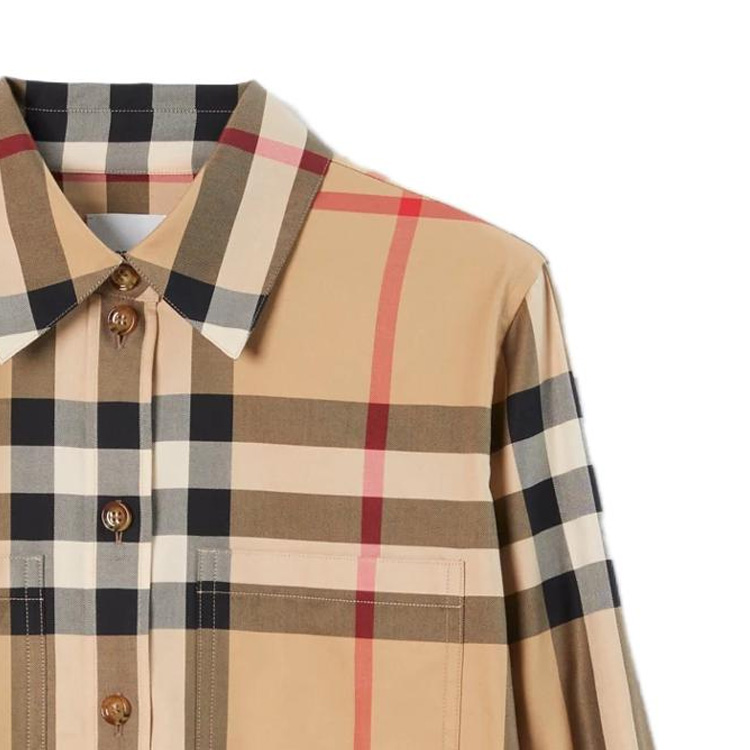(Women) Burberry  Beige Check Button-Down Long Sleeve Shirt. 80713381 圖 4