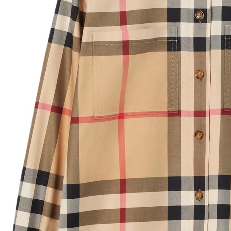 (Women) Burberry  Beige Check Button-Down Long Sleeve Shirt. 80713381 圖 5