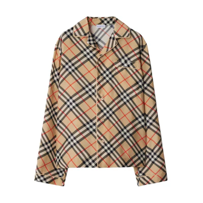 (Women) Burberry Beige Check Single-Breasted Long Sleeve Shirt. 80945351