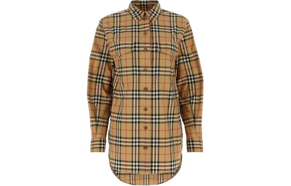 (Women) Burberry  Beige Checkered Button-Up Long-Sleeve Shirt. 80831461