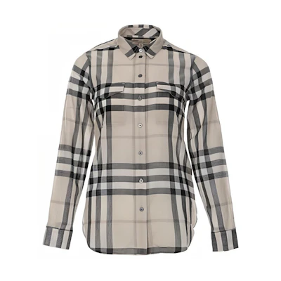 (Women) Burberry Beige Checkered Long Sleeve Button-Up Shirt. 40503861