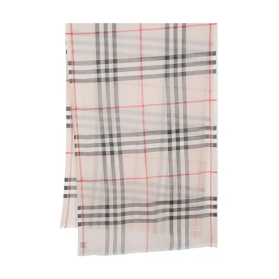 (Women) Burberry Beige Checkered Wool Scarf with Warm Decorative Design. 80787821