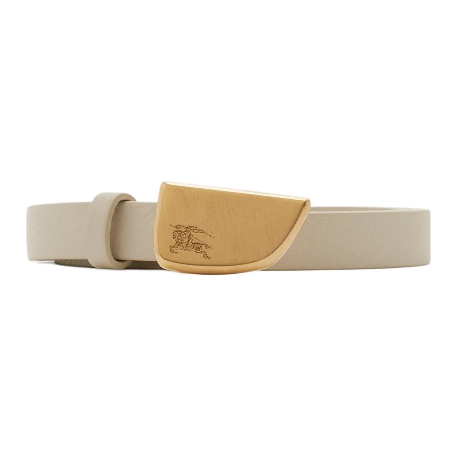 (Women) Burberry  Beige Gold-Plated Calfskin Belt with Logo Engraved Buckle 1.5CM. 80933931
