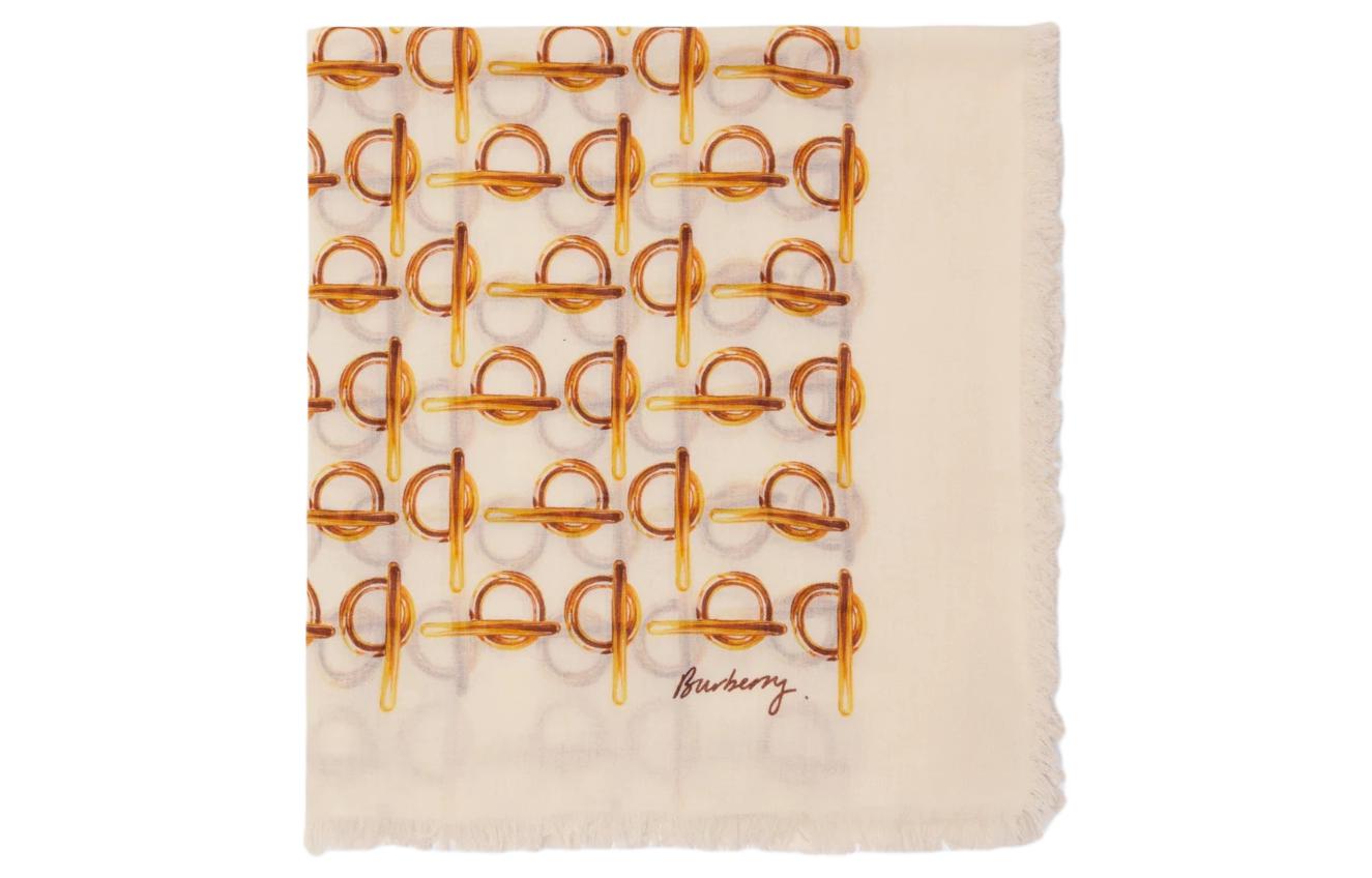 (Women) Burberry  Beige Logo Print Wool Scarf. 80858811 圖 4