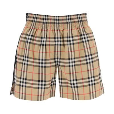 (Women) Burberry Beige Plaid Mid-Rise Relaxed Fit Elastic Shorts 80831471