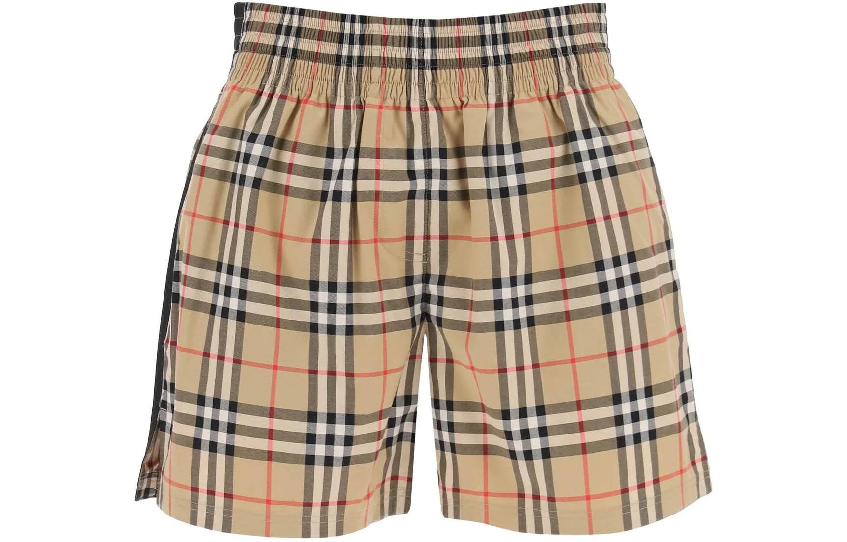 Order (W) Burberry 米色格紋中腰寬鬆彈性短褲 80831471