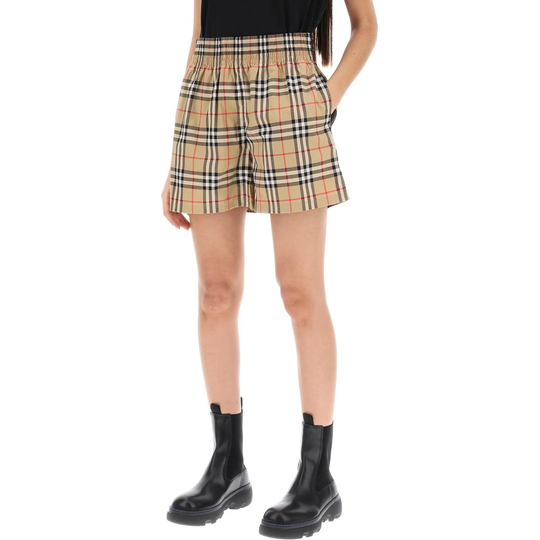 Purchase (W) Burberry 米色格紋中腰寬鬆彈性短褲 80831471