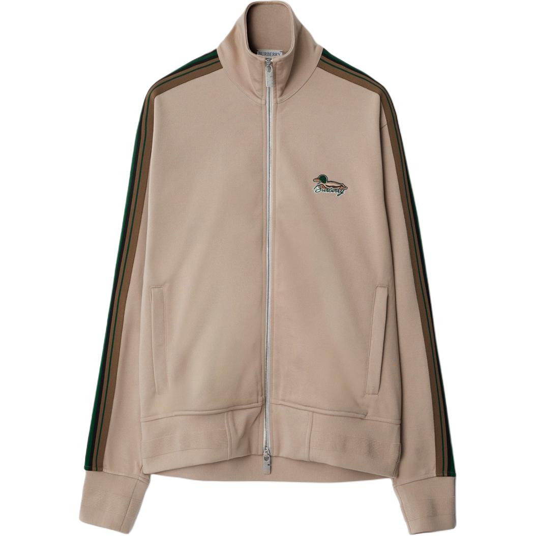 (Women) Burberry  Beige Striped Logo Embroidered Zipper Jacket. 80926801