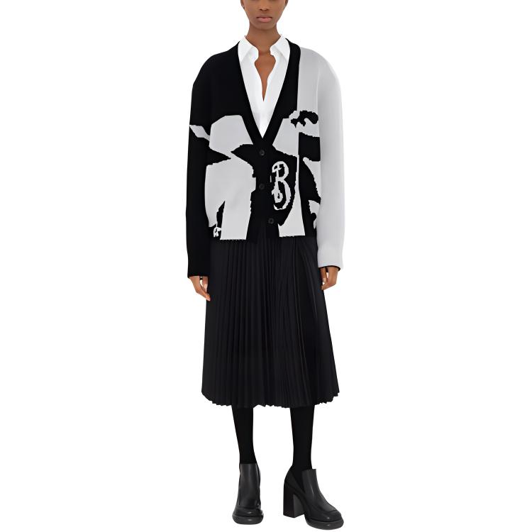 Shop (Women) Burberry  Black & White Pattern Knit Cardigan Long Sleeve Casual Sweater. 80963391