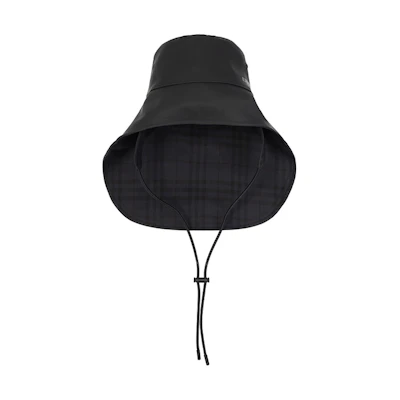 (Women) Burberry Black Bucket Hat with Logo and Inner Vintage Check Details. 8040472