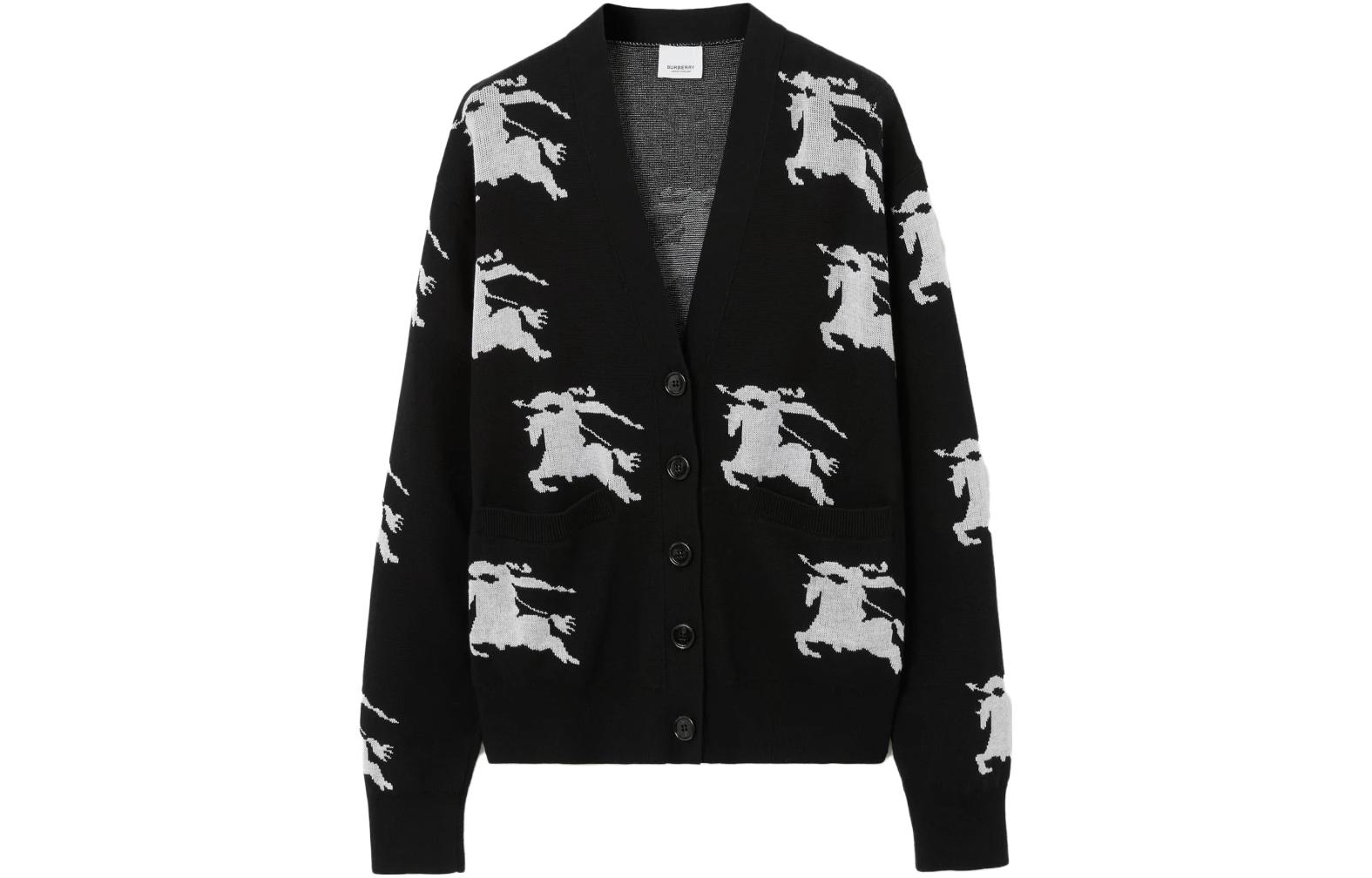 (Women) Burberry  Black Cardigan Sweater with Animal Embroidery Print. 80703271