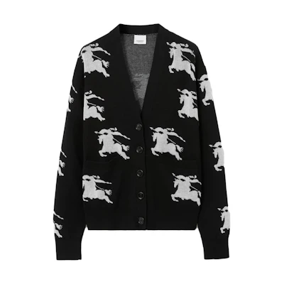 (Women) Burberry Black Cardigan Sweater with Animal Embroidery Print. 80703271