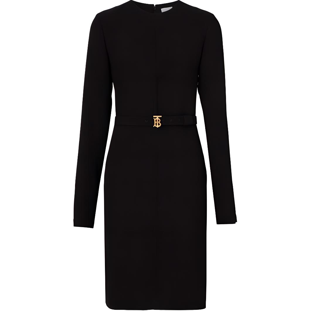 (Women) Burberry  Black Crewneck Long Sleeve Fitted Dress FW22 Collection 80591561