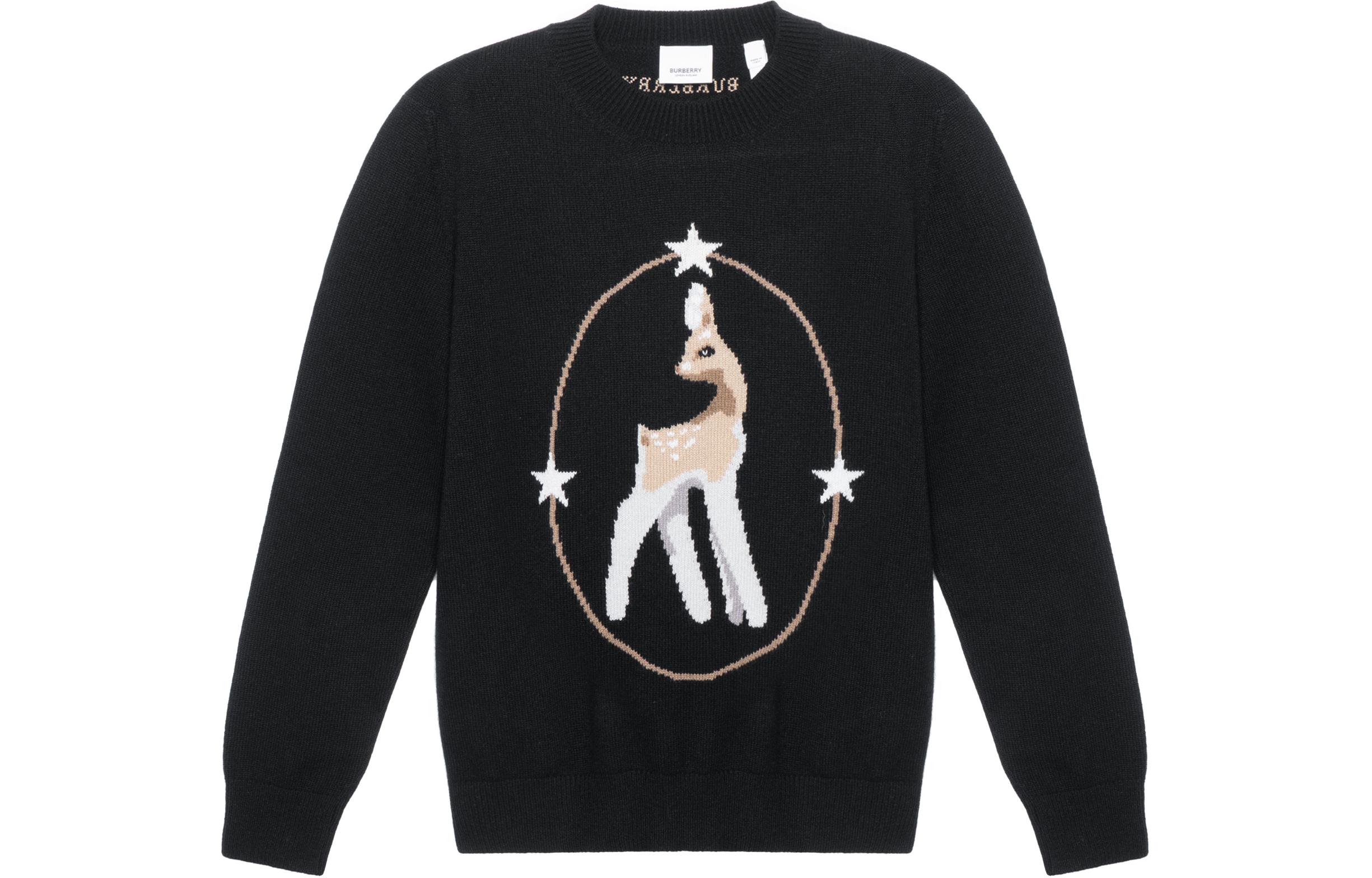 Buy (Women) Burberry  Black Deer Intarsia Wool-Blend Sweater Pullover. 80506121