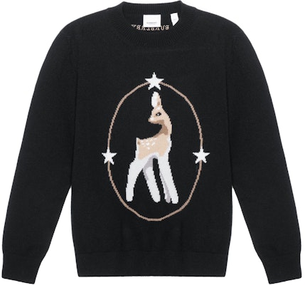 (Women) Burberry Black Deer Intarsia Wool-Blend Sweater Pullover. 80506121 Order (Women) Burberry Black Deer Intarsia Wool-Blend Sweater Pullover. 80506121