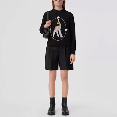 (Women) Burberry Black Deer Intarsia Wool-Blend Sweater Pullover. 80506121 Shop (Women) Burberry Black Deer Intarsia Wool-Blend Sweater Pullover. 80506121