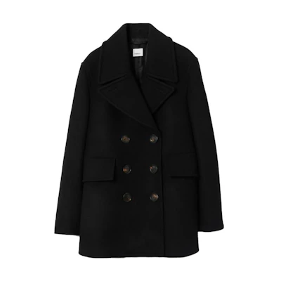 (Women) Burberry Black Double-Breasted Long Trench Coat with Lapel Collar. 80726841