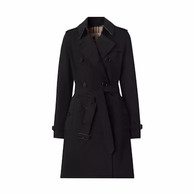 (Women) Burberry Black Double-Breasted Trench Coat with Check Collar FW22. 80592431