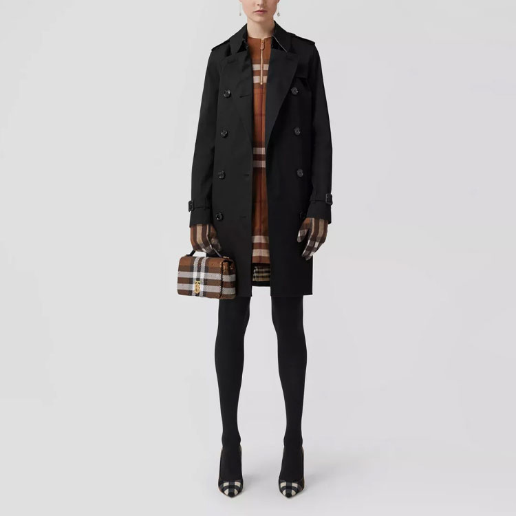 (Women) Burberry  Black Double-Breasted Trench Coat with Check Collar FW22. 80592431 圖 4