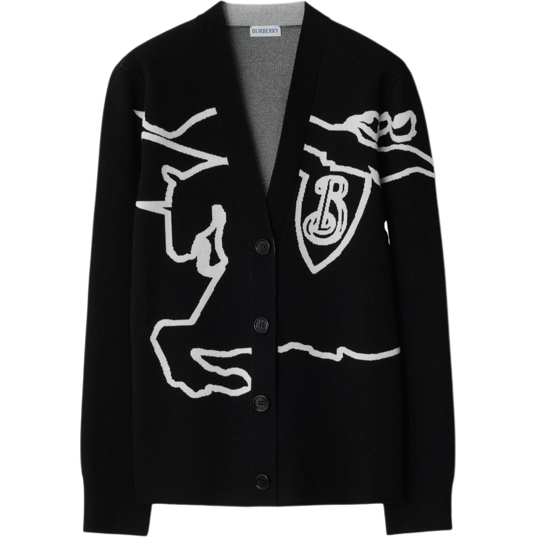 (Women) Burberry  Black Equestrian Knight V-Neck Button Knit Cardigan. 80951841