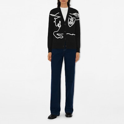 (Women) Burberry Black Equestrian Knight V-Neck Button Knit Cardigan. 80951841 Lookbook (Women) Burberry Black Equestrian Knight V-Neck Button Knit Cardigan. 80951841