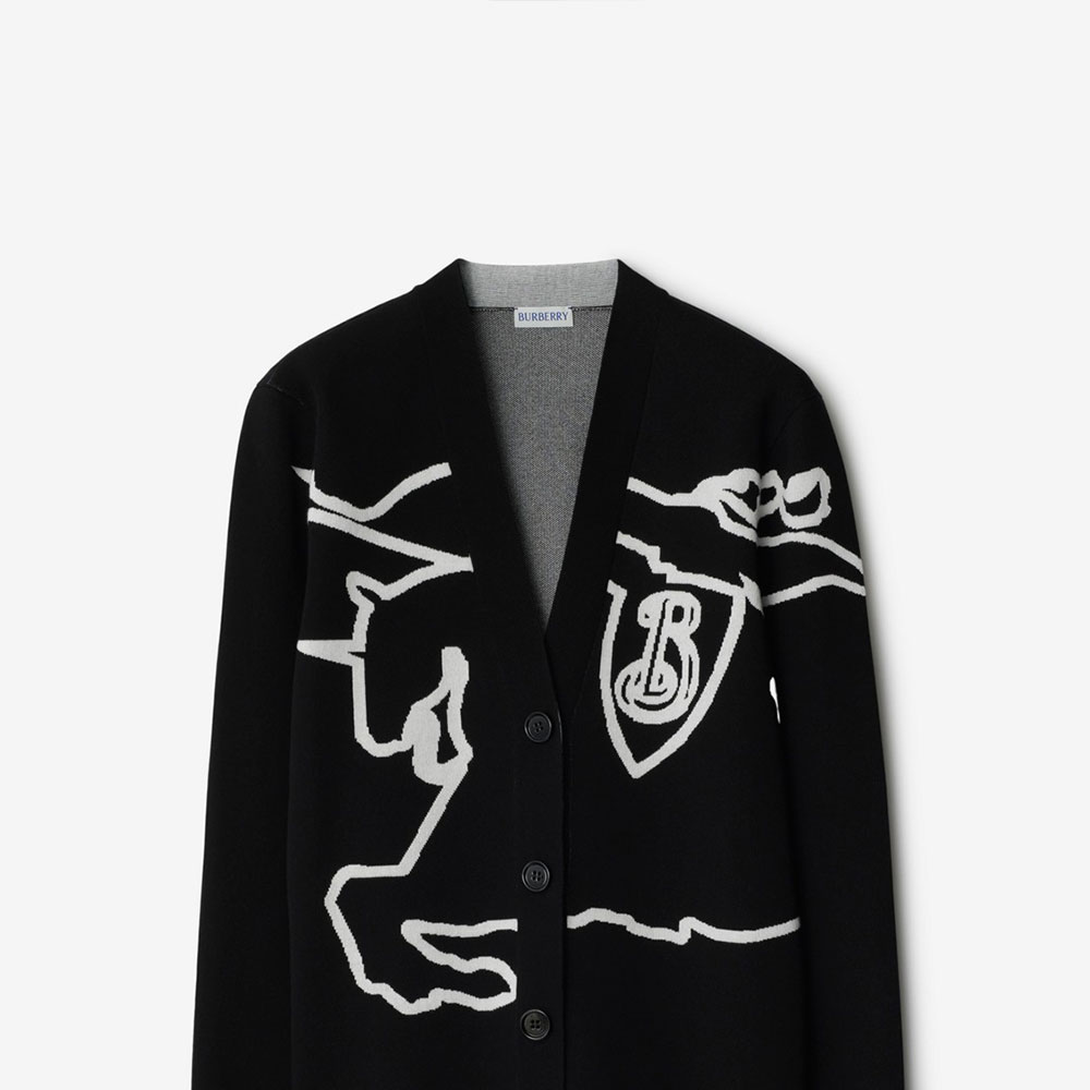 Details for (Women) Burberry  Black Equestrian Knight V-Neck Button Knit Cardigan. 80951841