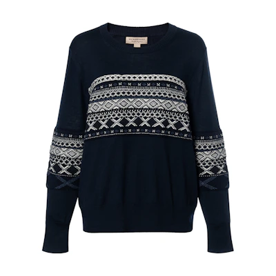 (Women) Burberry Black Jacquard Knit Logo Crewneck Sweater. 40580091