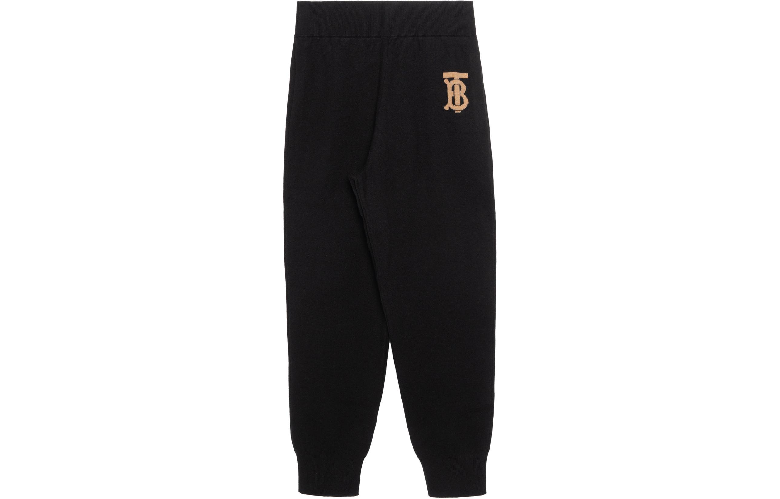 (Women) Burberry  Black Knit Joggers SS22 Elastic Mid-Waist Letter Design. 80540221