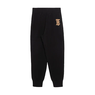 (Women) Burberry Black Knit Joggers SS22 Elastic Mid-Waist Letter Design. 80540221