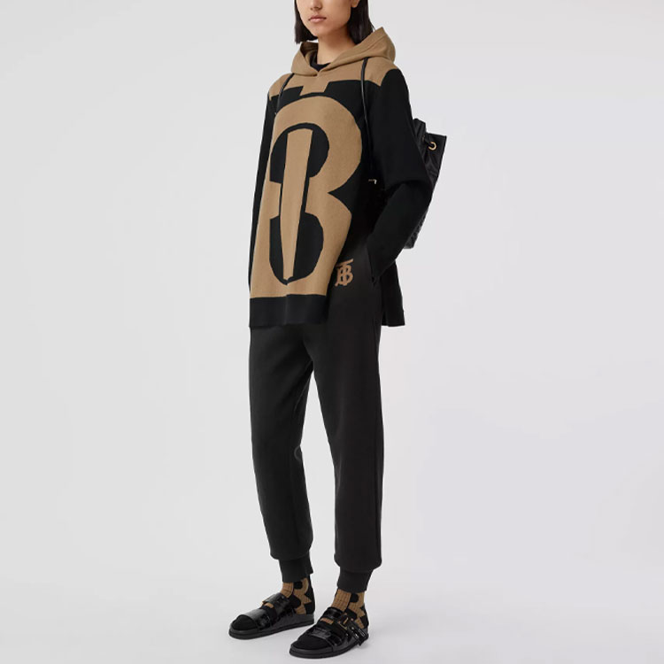 Shop (W) Burberry 黑色針織慢跑褲 SS22 彈性中腰字母設計 80540221