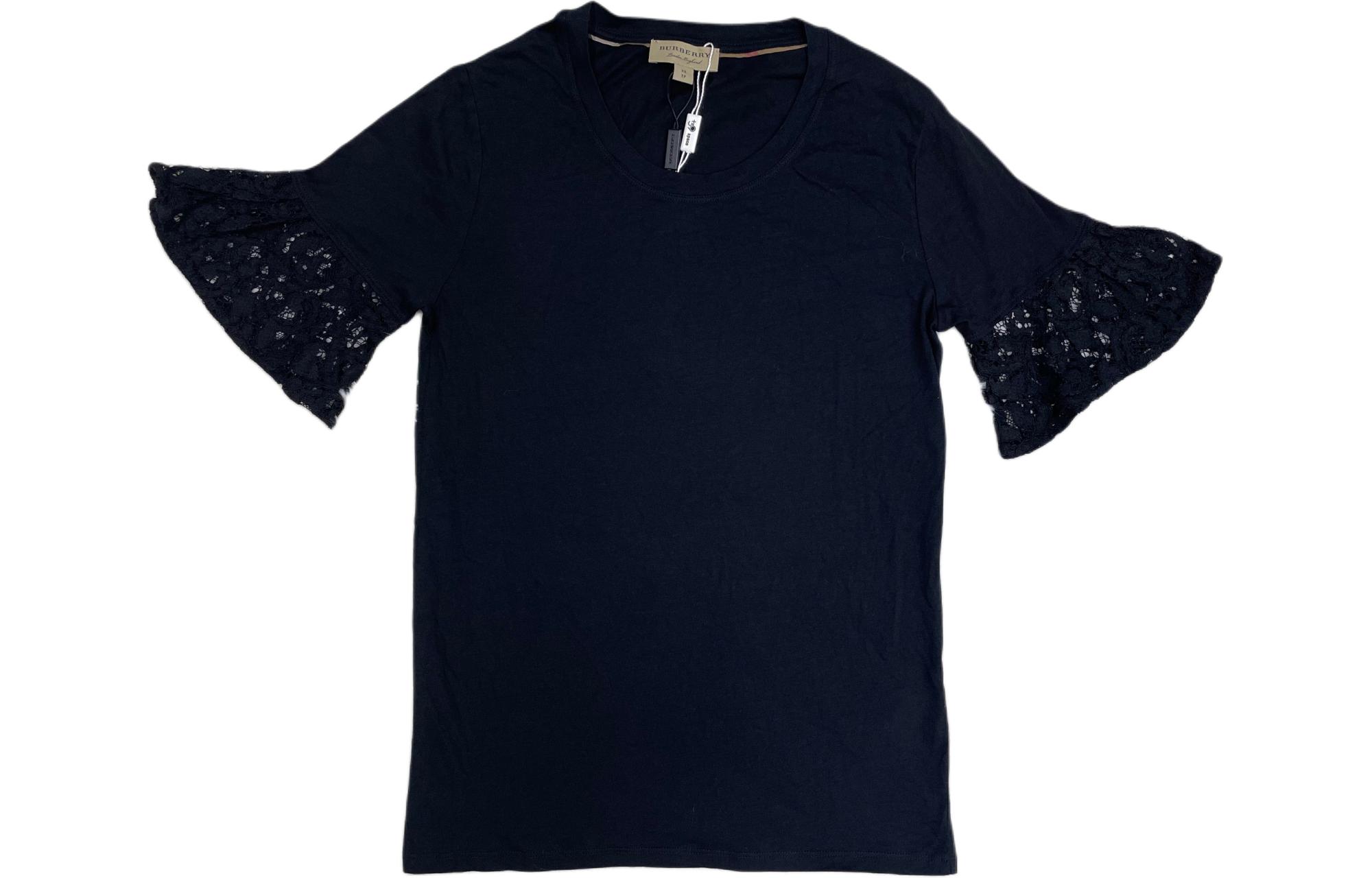 (Women) Burberry  Black Lace-Panel Knit Short Sleeve Top 40423241