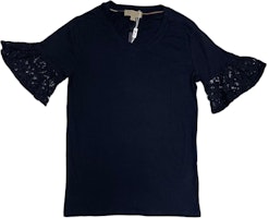 (Women) Burberry Black Lace-Panel Knit Short Sleeve Top 40423241 (Women) Burberry Black Lace-Panel Knit Short Sleeve Top 40423241