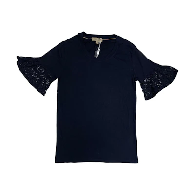 (Women) Burberry Black Lace-Panel Knit Short Sleeve Top 40423241