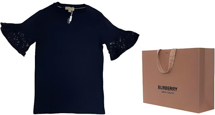 (W) 버버리 블랙 레이스 패널 니트 반팔 탑 40423241 Shop (W) 버버리 블랙 레이스 패널 니트 반팔 탑 40423241