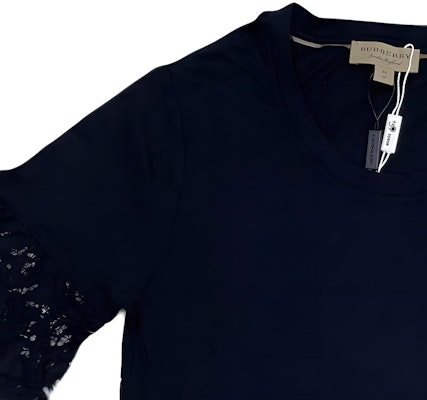 (W) 버버리 블랙 레이스 패널 니트 반팔 탑 40423241 Details for (W) 버버리 블랙 레이스 패널 니트 반팔 탑 40423241