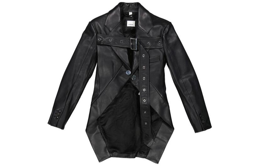 Order (Women) Burberry  Black Leather Jacket with Solid Ring Design Stand Collar. 45598491