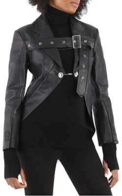 (Women) Burberry Black Leather Jacket with Solid Ring Design Stand Collar. 45598491 Details for (Women) Burberry Black Leather Jacket with Solid Ring Design Stand Collar. 45598491