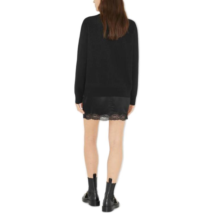 Shop (W) Burberry Hitam Letter Intarsia Single-Breasted Sweater 80700201