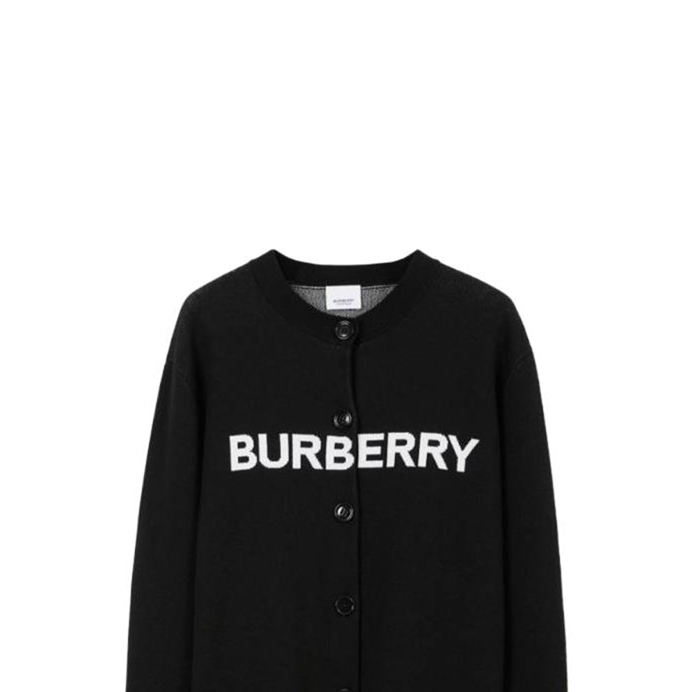 Details for (W) Burberry Hitam Letter Intarsia Single-Breasted Sweater 80700201