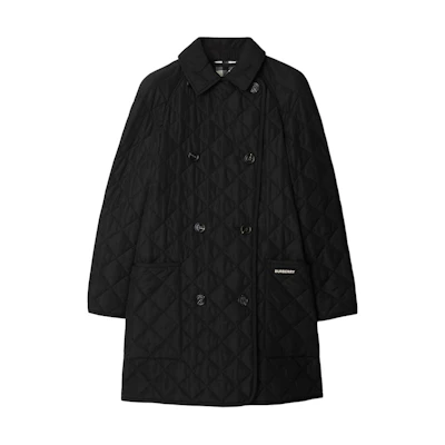 (Women) Burberry Black Letter Print Double-Breasted Mid-Length Cotton Jacket 80841991